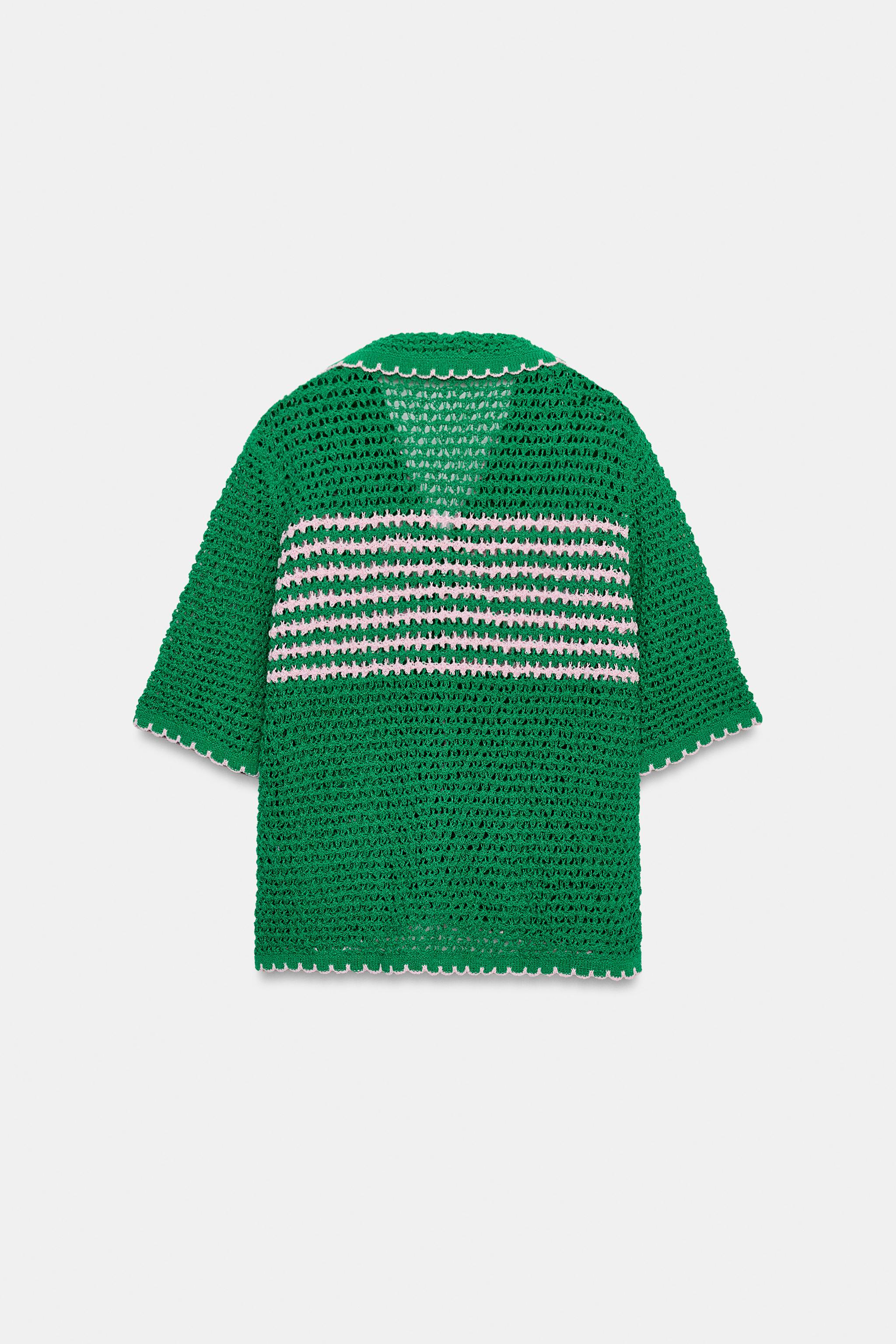 STRIPED OPEN KNIT POLO JACKET